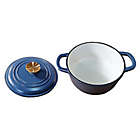 Alternate image 1 for Our Table&trade; 2 qt. Enameled Cast Iron Dutch Oven with Gold Lid Knob in Dark Denim
