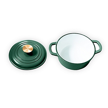 Our Table&trade; 2 qt. Enameled Cast Iron Dutch Oven with Gold Lid Knob in Dark Ivy. View a larger version of this product image.
