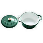 Alternate image 2 for Our Table&trade; 6 qt. Enameled Cast Iron Dutch Oven with Gold Lid Knob in Dark Ivy