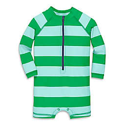 Primary® Unisex  Size 6-12M Stripes 1-Piece Baby Rash Guard in Green Apple/Mist