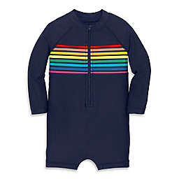 Primary® Unisex  1-Piece Rainbow Stripe Rash Guard Swimsuit in Navy
