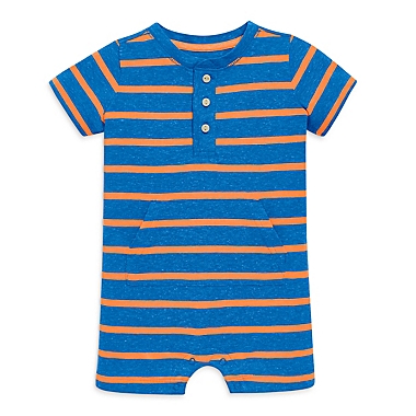 Primary&reg; Unisex  Size 6-12M Stripe Henley Shortie Romper in Blueberry/Canteloupe. View a larger version of this product image.