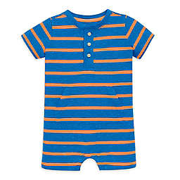 Primary® Unisex  Size 18-24M Stripe Henley Shortie Romper in Blueberry/Canteloupe