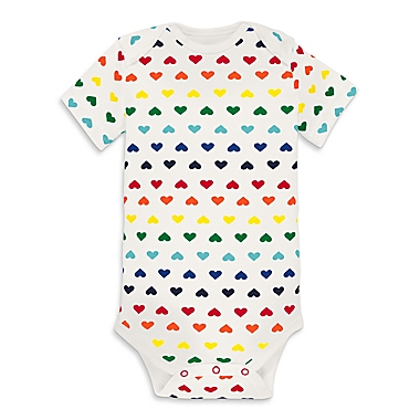 Primary&reg; Unisex Size 3-6M Heart Print Organic Cotton Bodysuit in Ivory/Rainbow Heart. View a larger version of this product image.