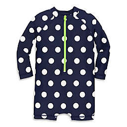 Primary® Unisex  Size 3-6M 1-Piece Polka Dot Rash Guard Swimsuit in Washed Navy/Ivory