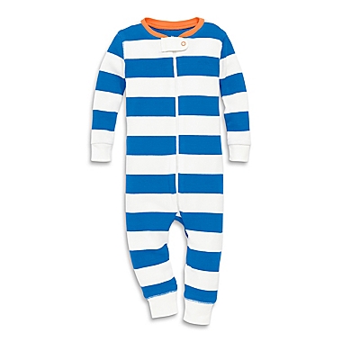 Primary&reg; Unisex  Size 18-24M Bold Stripe Organic Cotton Zip Romper in Blueberry/White. View a larger version of this product image.