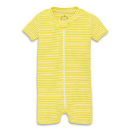 Primary® Unisex  Newborn Mini Stripe Organic Cotton Shortie Zip Romper in Sunshine/Ivory