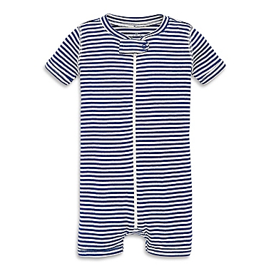 Primary&reg; Unisex  Size 3-6M Mini Stripe Organic Cotton Shortie Zip Romper in Cobalt/Ivory. View a larger version of this product image.