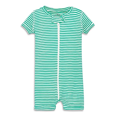 Primary&reg; Unisex  Size 18-24M Mini Stripe Organic Cotton Shortie Zip Romper in Clover/Ivory. View a larger version of this product image.