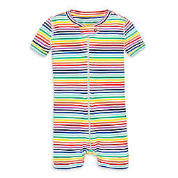 Primary® Unisex  Mini Stripe Organic Cotton Shortie Zip Romper in Rainbow