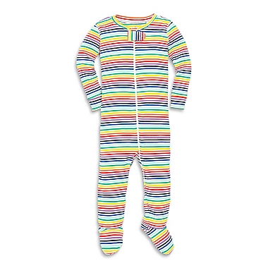 Primary&reg; Unisex  Size 6-9M Mini Stripe Organic Cotton Zip Footie in Rainbow/Ivory. View a larger version of this product image.
