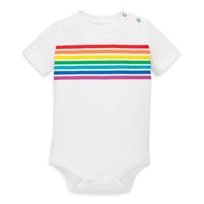 Primary&reg; Unisex  Placed Stripes Cotton Bodysuit in Rainbow