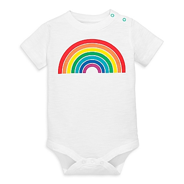 Primary&reg; Unisex Size 9-12M Rainbow Graphic Cotton Bodysuit in White/Rainbow. View a larger version of this product image.