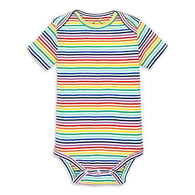 Primary&reg; Unisex  Newborn Mini Stripe Organic Cotton Bodysuit in Rainbow. View a larger version of this product image.