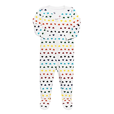 Primary&reg; Unisex Size 6-9M Heart Organic Cotton Zip Footie in Ivory/Rainbow Heart. View a larger version of this product image.