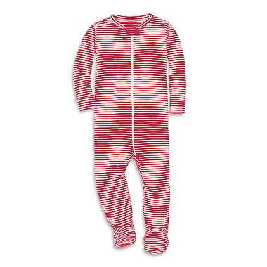 Primary&reg; Unisex  Newborn Mini Stripe Organic Cotton Zip Footie in Lollipop/Ivory. View a larger version of this product image.