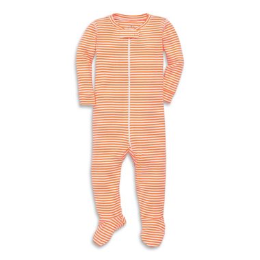 Primary&reg; Unisex  Size 0-3M Mini Stripe Organic Cotton Zip Footie in Cantaloupe/Ivory. View a larger version of this product image.
