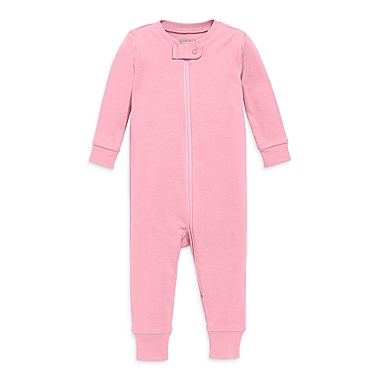 Primary&reg; Unisex  Newborn Solid Color Organic Cotton Zip Romper in Blossom. View a larger version of this product image.