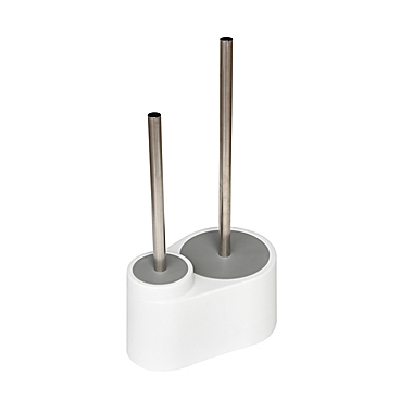Simply Essential&trade; Metal/Plastic Toilet Brush and Plunger Set in White/Silver. View a larger version of this product image.