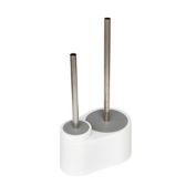 Simply Essential&trade; Metal/Plastic Toilet Brush and Plunger Set in White/Silver