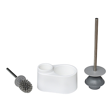 Simply Essential&trade; Metal/Plastic Toilet Brush and Plunger Set in White/Silver. View a larger version of this product image.