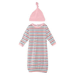 Kickee Pants® 2-Piece Spring Bloom Striped Gown and Hat Set in Pink