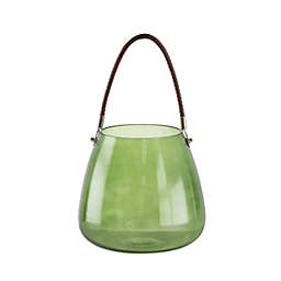 A&B Home Glass Vase with Braided Handle in Green