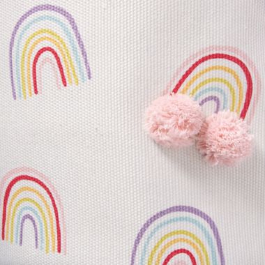 Closet Complete 9.5-Inch Canvas Cylinder Basket with Pom Poms in Rainbow. View a larger version of this product image.