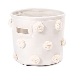 Closet Complete 9.5-Inch Canvas Cylinder Basket with Pom Poms in Natural