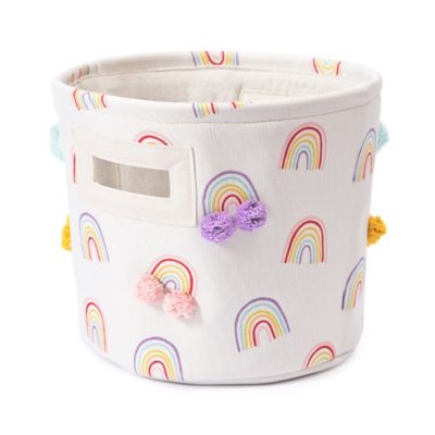 Closet Complete 9.5-Inch Canvas Cylinder Basket with Pom Poms