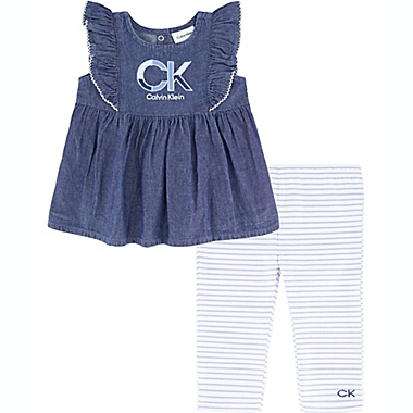 Calvin Klein&reg; 2-Piece CK Logo Tunic and Legging Set in Chambray. View a larger version of this product image.