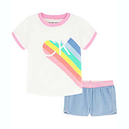 Calvin Klein® Size 24M 2-Piece CK Logo T-Shirt and Shorts Set in Rainbow