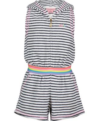 Juicy Couture&reg; Size 3T Striped Hoodie Romper in Black/White