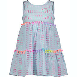 Juicy Couture® Gauze Sleeveless Dress with Pom Pom Trim in Blue