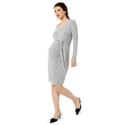 A Pea in the Pod® Large Sash Front Brushed Hacci Maternity Dress in White/Grey
