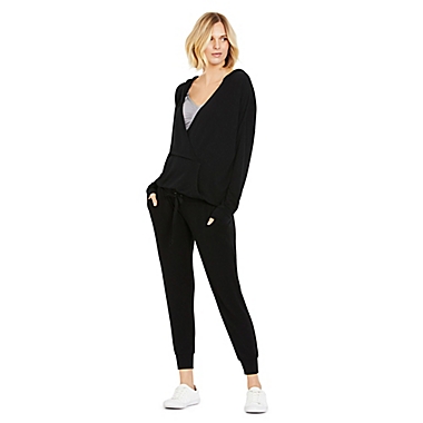 A Pea in the Pod&reg; Medium Under Belly French Terry Maternity Jogger Pant in Black. View a larger version of this product image.