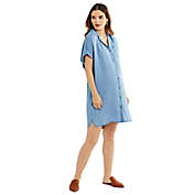 A Pea in the Pod&reg; Chambray Button Front Maternity Dress in Blue