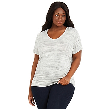 Motherhood Maternity&reg; Plus Size V-Neck Side Ruched Maternity Tee in Grey. View a larger version of this product image.