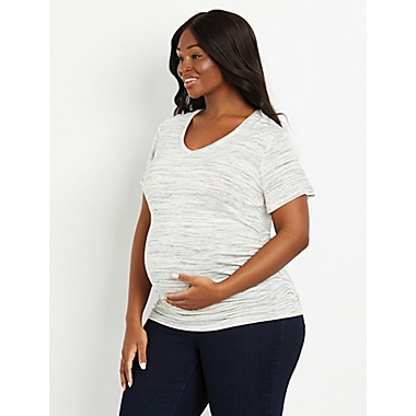 Motherhood Maternity&reg; Plus Size V-Neck Side Ruched Maternity Tee in Grey. View a larger version of this product image.