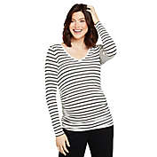 Motherhood Maternity&reg; Large Long Sleeve Side Ruched Maternity T-Shirt in White Stripe
