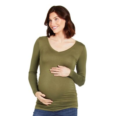 Motherhood Maternity&reg; Long Sleeve Side Ruched Maternity T-Shirt in Olive