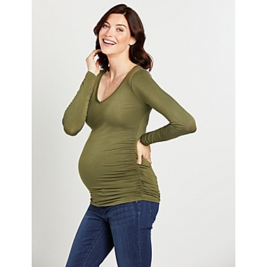 Motherhood Maternity&reg; Large Long Sleeve Side Ruched Maternity T-Shirt in Olive. View a larger version of this product image.
