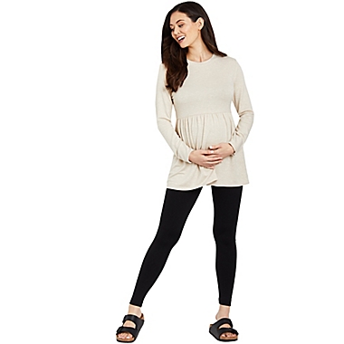 Motherhood Maternity&reg; Small/Medium Fleece Over The Belly Maternity Leggings in Black. View a larger version of this product image.