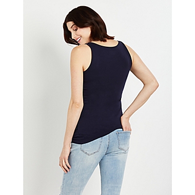 Motherhood Maternity&reg; Small Side Ruched Scoop Neck Maternity Tank Top in Navy. View a larger version of this product image.