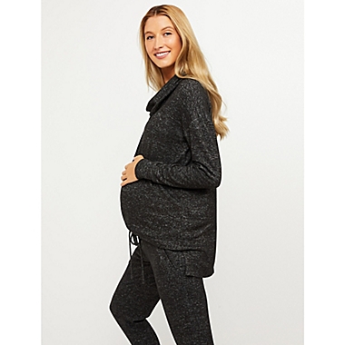 Motherhood Maternity&reg; Large Hacci Cowl Neck Maternity Long Sleeve Tunic in Charcoal. View a larger version of this product image.