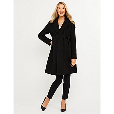Motherhood Maternity&reg; Medium Belted Maternity Wrap Coat in Black. View a larger version of this product image.