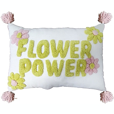 Wild Sage&trade; Flower Power Sunshine Oblong Throw Pillow in White. View a larger version of this product image.