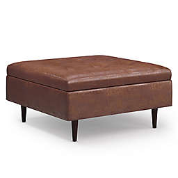 Simpli Home™ Shay Large Coffee Table Storage Ottoman in Saddle Brown