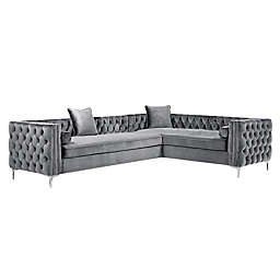 Inspired Home Velvet Right-Facing Sectional Sofa in Grey