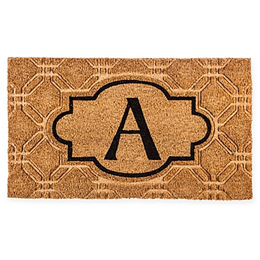 Evergreen 16&quot; x 28&quot; Embossed Flocked Monogram Door Mat Insert in Black. View a larger version of this product image.